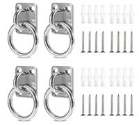 4Pcs Tie Ring on Plate, 35mm x 30mm Animal Tether Equestrian Horse Hay Net Tack Tie up Stable Ring Hook, Decking Rope Fittings, Pad Eye Plate with Screws for Stable and Tethering