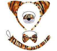 4Pcs Tiger Costume Accessories Set, Funny Cosplay Set Including Furry Tiger Ears Headband Nose Tail Bow Tie, Tigers Dress Up Animal Costume for Kids Adults World Book Day Halloween Carnival Party