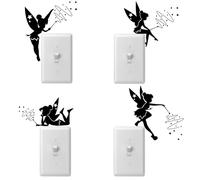 4Pcs Tinkerbell Lightswitch Vinyl Decal Sticker, Fairy Sticker for Light Switch, Outlets or Any Ledge, Removable Cute DIY Stickers for Wall Laptop Computer Vehicle Bedrooms Nursery (Black)