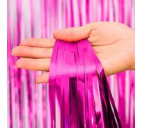 4pcs Tinsel Curtain Hot Pink Glitter, 3.2ft x 6.5ft Aluminum Foil Flow Curtain Background Streamer for Birthday Party Wedding Holiday Backdrop Decoration
