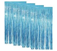4Pcs Tinsel Curtains Foil Fringe Curtains Party Decorations Blue Birthday Decorations Engagement Christmas Backdrop Streamers Party Decoration 3.2 x 6.5 ft (Blue)
