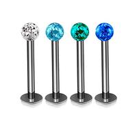 4Pcs Titanium G23 16g Labret Studs Piercing Jewelry Monroe Tragus Cartilage Lip Medusa 3mm Ferido Ball More Choices, Titanium, no gemstone