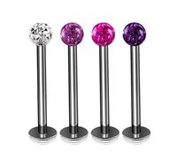 4Pcs Titanium G23 16g Labret Studs Piercing Jewelry Monroe Tragus Cartilage Lip Medusa 3mm Ferido Ball More Choices, Titanium, no gemstone