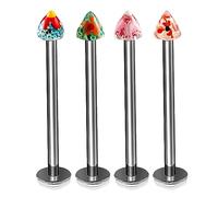 4Pcs Titanium G23 16g Labret Studs Piercing Jewelry Monroe Tragus Cartilage Lip Medusa 3mm Hand Painted Cone More Choices, Titanium, no gemstone