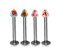 4Pcs Titanium G23 16g Labret Studs Piercing Jewelry Monroe Tragus Cartilage Lip Medusa 3mm Hand Painted Cone More Choices, Titanium, no gemstone