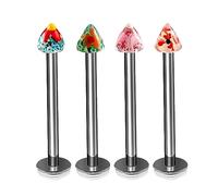 4Pcs Titanium G23 16g Labret Studs Piercing Jewelry Monroe Tragus Cartilage Lip Medusa 3mm Hand Painted Cone More Choices, Titanium, no gemstone