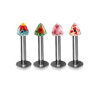 4Pcs Titanium G23 16g Labret Studs Piercing Jewelry Monroe Tragus Cartilage Lip Medusa 3mm Hand Painted Cone More Choices, Titanium, no gemstone