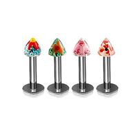 4Pcs Titanium G23 16g Labret Studs Piercing Jewelry Monroe Tragus Cartilage Lip Medusa 3mm Hand Painted Cone More Choices, Titanium, no gemstone