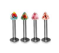 4Pcs Titanium G23 16g Labret Studs Piercing Jewelry Monroe Tragus Cartilage Lip Medusa 3mm Hand Painted Cone More Choices, Titanium, no gemstone