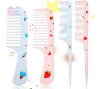 4Pcs Toddler Comb Set, Small Cute Fine Tooth Toddler Hair Comb & Rat Tail Baby Comb for Kids Styling, Mini Hair Comb Parting Combs, Anti-Static Hairdressing Baby Comb for Girl Wet Dry Hair (Pink Blue)