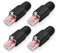 4PCS Toolless RJ45 Connector Cat6, Field Termination, Black Modular Plug Gold Plated Modular RJ45 Plugs, Easy-to-Install Ethernet Plug Ends for Solid and Stranded Cable, No Crimping Tool Needed