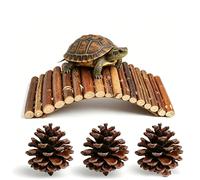 4Pcs Tortoise Accessories, Wooden Reptile Bridge with Pine Cones, Natural Habitat Enhancement for Reptile Enclosures, Large Size Wood Bridge and Pine Cones Set