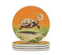 4PCS Tortoise Turtle Jumping Coasters Non-Slip Round Drink Coasters with Ceramic Stone and Cork Base, Heat Resistant Absorbent 33.00Stone Coaster Set for Kinds of Mugs and Cups, 4 Inch