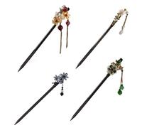 4pcs Traditional Chinese Wooden Hair Sticks with Elegant Flowers and Tassels Detailing Hair Accessories for Any Occasion Handmade Wooden Hair Pins