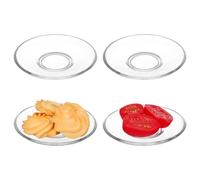 4Pcs Transparent Glass Saucers for Coffee and Tea, Round Decorative Plates for Snacks and Small Dishes