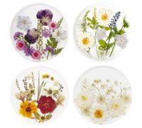4Pcs transparent Pressed Flower Coasters, Handmade Natural Flowers Resin Coaster, Wildflowers Art Round Outdoor Coasters, weddings, birthdays, table decorations