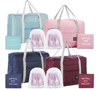 4PCS Travel Duffle Bag Tote Carry on Bag Nylon Lightweight Foldable Travel Bag Water Resistant Sports Gym Duffle Weekender Overnight Bag, Red+Pink+Green+Blue+4Pe Bag, Simplicity