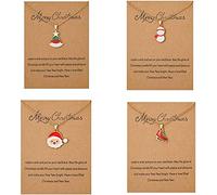 4Pcs Tree Bell Boot Snowflake Santa Claus Snowman Pendant Necklace Adjustable Make A Wish Card Chain Necklace