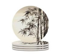 4PCS Tree Image Chinese Calligraphy Coasters Non-Slip Round Drink Coasters with Ceramic Stone and Cork Base, Heat Resistant Absorbent 33.00Stone Coaster Set for Kinds of Mugs and Cups, 4 Inch