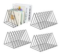 4Pcs Triangle File Holder, 9 Slot Black Magazine Holder, Metal Vinyl Record Storage Stand, Desktop File Organizer Magazine Rack, Bookshelf Organizer for Office Home, Letter Book
