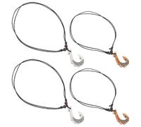 4pcs Tribal Fish Hook Pendant Necklace Set for Men and Women, Lightweight Resin Material with Realistic Bone-like Indigenous Design, for Casual and Party Occasions