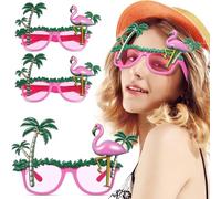 4pcs Tropical Flamingo Coconut Tree Glasses, Pink Ac PC Party Props | Novelty Funny Party Eyewear, Hawaiian Luau Theme, Lightweight Comfortable Fit, Summer Birthday Costume Use