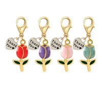 4Pcs Tulip Flower keychain for Women Alloy Heart Charm Keychains Thank You Keychain Teacher Keychains Thank You for Helping Me Grow Gifts Card Teachers Appreciation Gifts Bag Charms Flowers Key Chain