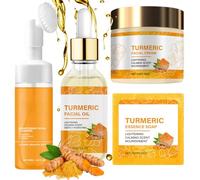 4PCS Turmeric Skincare Set for Glowing Skin, Skin Care Sets & Kits with Vitamin C, Face Moisturizer, Serum & Turmeric Soap, Turmeric Foaming Cleanser, Pamper Gift Set for Women Teenage Girls