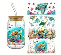 4pcs Turtle Seastar Seahorse Shell UV DTF Cup Wraps Transfer Waterproof Sticker for Glass Cups Furniture Craft DIY Crafts，Rub on Transfer Stickers for DIY Water Bottle Laptop Decal Wood Car