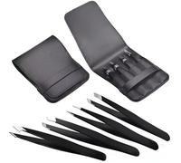 4Pcs Tweezer Set Precisions Stainless Steel Eyebrow Tweezers for Facials Hair Inward Growing Hair Splinters Remover Kits Tweezers Set with Travel Case