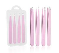 4pcs Tweezers Kit Professional Stainless Steel - Pointed, Slant, Flat & Round Tips for Eyelash Extension, Eyebrows, Blackheads, Precision Grooming Set(Purple-4)