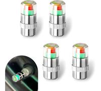 4PCS Tyre Valve Caps - 3 Colour Pressure Indicator Caps for Schrader Valves - Copper Core with PP Clear Top and Silicone Seal - Visual Alert Caps for Cars 2.2 to 2.5 Bar