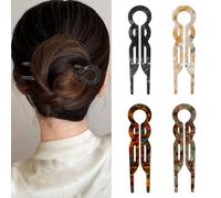 4PCS U-Shaped Hairpin French Style Bun Holder - Premium Acetate Magic Twist Hair Stick, Elegant Non-Slip Hair Pins & Slides, Lightweight Secure Hold Accessories,Long Thick or Fine (Four Piece Set B)