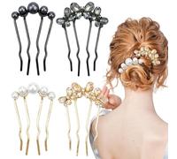 4PCS U Shaped Metal Hair Fork Clips,Sparkly Crystals Butterfly Flower,French Pearl Elegant Hair Prong Styling Pins for Girls, Hair Styling Accessories for Bridal Braided Curly hair, Wedding Daily