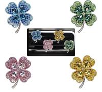 4pcs Ucubwfu Clover Rhinestone Car Fragrance Diffuser Clip, Car Vent Alloy Decorative Clip, Perfume Diffuser Case