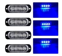 4pcs Ultra Thin 4LED Emergency Warning Lights Blue Hazard Flashing Strobe Light Side Warning Light Beacon Light Universal for 12-24V Vehicle Truck Trailer Caravan Camper Motorcycle Van
