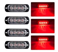 4pcs Ultra Thin 4LED Emergency Warning Lights Red Hazard Flashing Strobe Light Side Warning Light Beacon Light Universal for 12-24V Car Vehicle Truck Trailer Caravan Camper Motorcycle Van