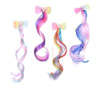 4pcs Unicorn Wig Clip Hair Extensions for Little | Alloy Cloth and High Temperature Silk, Eye-catching DIY Hairstyle, for Important Days and Performances Random Color