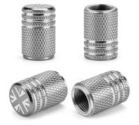 4Pcs Union Jack Tyre Valve Caps,Aluminium Alloy Dust Caps,Universal Laser Engraved Car Tyre Valve Stem Caps,Corrosion Resistant Wheel Dust Covers for Cars,SUVs,Trucks,Motorcycles,Bicycles (Grey)