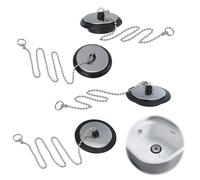 4pcs Universal Bath Plug and Chain, Bathroom Sink Plug Replacement Kitchen Sink Plug with Sticky Hook, Drain Stopper Sink Stopper for Bath Plug Replacement (Size 4.3cm/1.7in, Chain 40cm/15.7in)