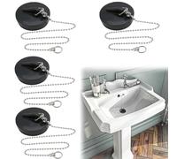 4Pcs Universal Sink Plug with Chain, Rubber Bathroom Sink Plug Replacement, Drain Stopper for Bathroom Kitchen, Rubber Bath Plug with Stainless Steel Chain (Size 1.7in To 1.9in, Chain 15.7n)