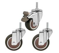 4PCS Universal Threaded Casters - 2inch (50mm) M6/M8/M9.6/M10/M12 Stem, Silent Rubber Wheels With Locking Brake(M12x25mm-AA)