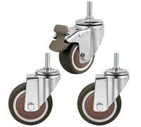 4PCS Universal Threaded Stem Casters - 2inch (50mm) 200kg Capacity With Locking Brake & Multi-Size Adapters(M6x15mm-A)