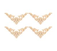 4PCS Unpainted Rubber Wood Carved Floral Corner Onlay Applique for Furniture, Elegant DIY Decoration for Walls, Doors, Cabinets, and More (12 * 12)