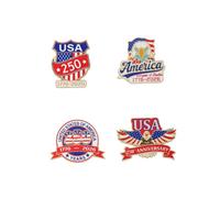 4Pcs USA 250th Anniversary Enamel Pin Badge Set - 1776-2026 American Independence Patriotic Lapel Pins with Bald Eagle & US Flag Design Decorative Brooches for Hats Bags Jackets