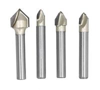 4Pcs V Groove Router Bit Set, 90 Degree Woodworking Milling Cutter, Tungsten Carbide Tips with PTFE Coating, 1/4in Shank, Cutting Diameters 1/4 5/16 3/8 1/2in for CNC and Handheld