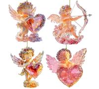4Pcs Valentine's Day Angel Ornaments, Angelic Desktop Ornament, 2D Acrylic Car Hanging Pendant, Angel Doll Keychain Backpack Pendant, Angels Hanging Ornament for Tree, Wall, Window, Gifts