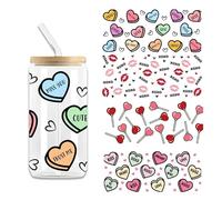 4pcs Valentine's Day Lip Heart UV DTF Cup Wraps Transfer Waterproof Sticker for Glass Cups Furniture Craft DIY Crafts，Rub on Transfer Stickers for DIY Water Bottle Laptop Decal Wood Car