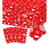 4Pcs Valentines Tablecloth Mothers Day Tablecloth Love Heart Table Cover Romantic Love Plastic Table Cloth Valentines Day Decorations Wedding Anniversary Supplies Engagement Party Decor 86 x 51 Inch