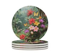 4PCS Vibrant Color Flower Blossom Coasters Non-Slip Round Drink Coasters with Ceramic Stone and Cork Base, Heat Resistant Absorbent 33.00Stone Coaster Set for Kinds of Mugs and Cups, 4 Inch